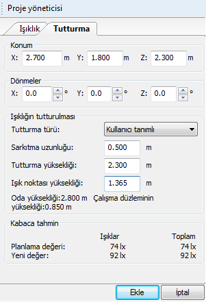 1.9 Işıklık Ve Işıklık Düzenlerinin Eklenmesi Ve Çalıştırılması Işıklık seçiminin nasıl yapıldığı ve oda içerisine nasıl yerleştirildiği gösterilmişti.