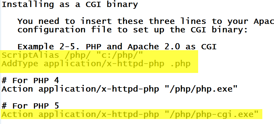 For PHP 5 in altındaki satırı seçmemizin sebebi sıkıştırılmış olarak indirdiğimiz kurulum dosyalarının PHP5 versiyonu olması.