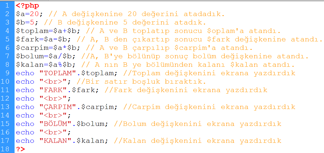 Örnek üzerinde operatörün nasıl kullanıldığını inceleyelim: Program çalıştırıldığı zaman ekran çıktısı