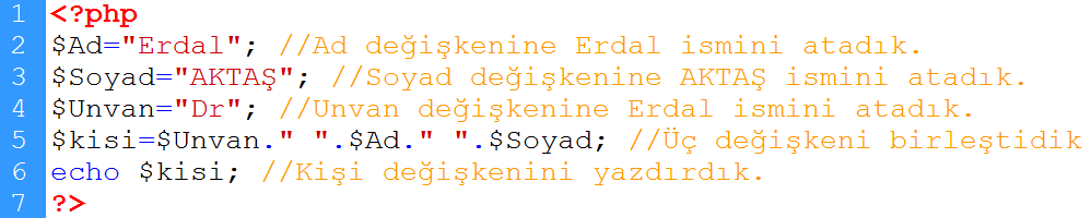 Mantıksal işlem operatörleri: Php dilinde kullanılan mantıksal iki ifade vardır. Bunlar ve(and), veya(or) olarak kullanılır.