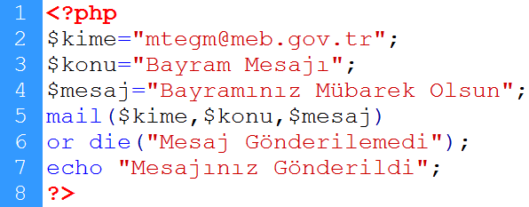 Örnek: mtegm@meb.gov.tr adresine konusu Bayram Mesajı, içeriği Bayramınız kutlu olsun. şeklinde bir mesaj gönderelim.