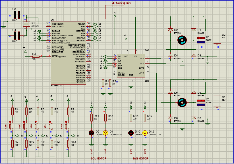 3.2. Kumanda Devresi Simülasyonu Yapılan olan projede kontrolü gerçekleştirilecek motorların Proteus programı yardımıyla simülasyonu yapılmıştır.