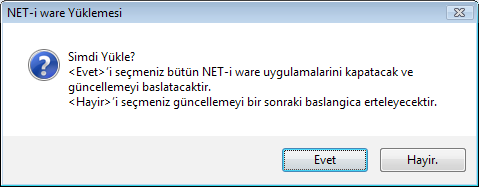 NET-i ware Güncellemesi Otomatik Güncelleme Senaryosu En Son Sürüm Uyarısı Sunucuda en son sürüm mevcutsa şekildeki gibi bir mesaj görürsünüz.