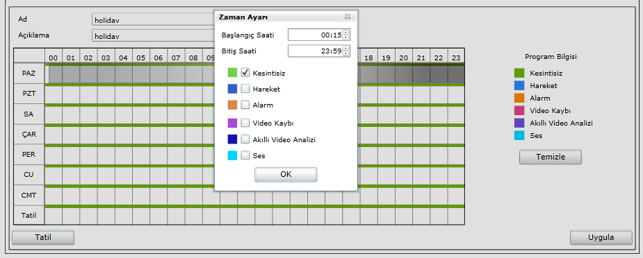 NET-i Web Görüntüleyicisi İş Takvimi Programlı kayıt yapmak için NET-i ware e bağlanabilirsiniz. NET-i ware ayarlanan iş takvimine göre kaydı başlatır veya durdurur.