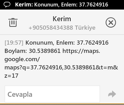 SMS içersinde bulunan link, eğer program yüklü değilse haritanın internet üzerinden gösterilmesi içindir. Gönderilen SMS bu program için tasarlanmış formatta bir SMS'tir.