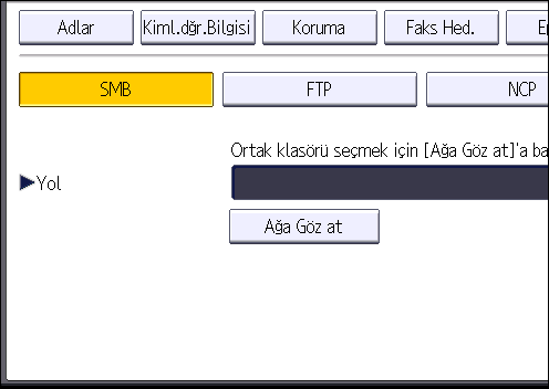 6. Tarama 8. [Kiml.dğr.Bilgisi]'ne basın, ve sonra [ Sonraki]'ne basın. 9. "Klasör Kimlik Doğrulama"nın sağında yer alan [Diğ.Kim.Doğ.Bil.Belirtin] tuşuna basın.