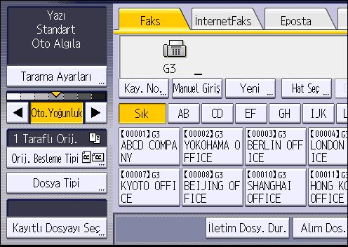 4. Faks 1. [Kayıtlı Dosyayı Seç] tuşuna basın. 2. Gönderilecek dokümanları seçin. Birden fazla doküman seçildiğinde, bunlar seçilme sırasına göre gönderilir.