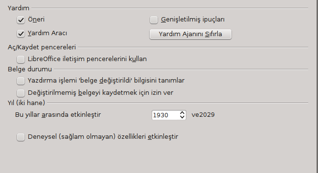 Şekil 2: Kullanıcı verisini doldurmak Genel Seçenekler LibreOffice Genel sayfasındaki seçenekler aşağıda tanımlanmıştır.