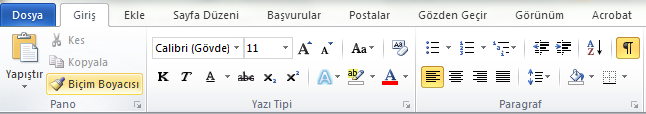 3. MICROSOFT OFİS 2010 3.1. Şerit Microsoft Office 2007 ile başlayan şerit yapısı Microsoft 2010 ile devam etmektedir.