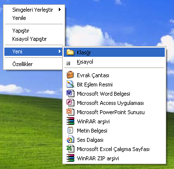 ġekil 8 Yeni Dosya ve Klasörlerin oluģturulması Windows Gezginini Kullanarak Klasör OluĢturma 1.