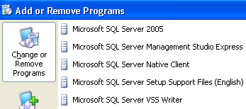 Eklenmiş olan Microsoft Sql2005 programları Microsoft SQL