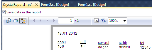 Crystalreport1.rpt şeklinde Rapor oluşur.