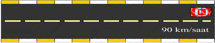 Bu mesafe, kendi araçlarının kilometre cinsinden saatteki hızının en az yarısı kadar metredir.