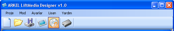 9. LiftMedia Designer Yazılımının Kullanımı 9.1. Menü barı 1 2 3 4 5 6 7 8 9 10 1- Proje: Yeni proje oluşturma, var olan projeyi açma, kaydetme, derleme ve projeden çıkış menüsü bu sekmede yer alır.