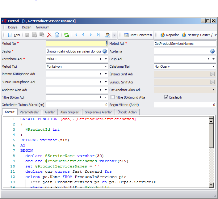 2.8. Metodlar (Stored Procedures / Functions) Veritabanında Stored Procedure / Function oluşturmak amacı ile kullanılan bölümdür.