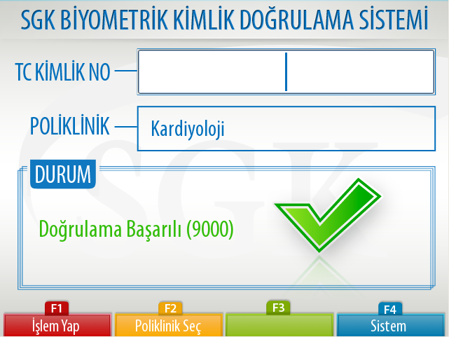 El yerleştirilip F1-ĠĢlem Yap tuşuna basıldığında aşağıdaki görüntü ekrana gelir. İşlem bittiğinde, eğer biyometrik doğrulama başarılı ise aşağıdaki görüntü ekrana gelir.