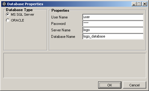 User Name ve Password bölümünde SQL Server üzerindeki kullanıcı adı ve şifre girilmelidir. Database Name Logo uygulaması için önceden oluşturulmuş database adıdır.