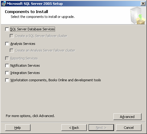 Burada SQLServer Database Services seçeneğini işaretlemek, SQL Server için