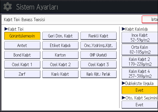 Bypass Tepsisine Kağıt Yükleme 8. [OK] öğesine basın. 9. Başlangıç ayarları ekranını kapatın. Standart işletim panelini kullanırken [Kullanıcı Araçları/Sayacı] tuşuna basın.