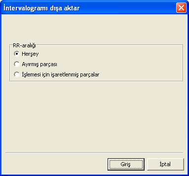 İntervalogramanın dışa aktarımı penceresinde (Resim 32) dışa aktarılacak parçalar belirtmelidir: tam intervalogram, sadece seçilmiş fragman ya da sadece fragman (fragmanlar).