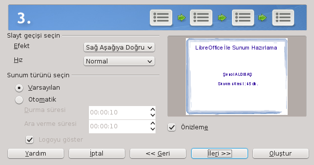 Resim 15: Sunum hazırlama sihirbazı - 2. Adım Sunumun 2.