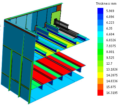 SOLIDWORKS Simulation Kabuk gövdelerinin kalınlıklarına göre işlenmesi (model, Grantec Engineering Consultant, Inc.