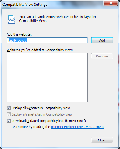 9. Bu Listenin ortalarında yer alan Uyumluluk Görünümü Ayarları (Compatibility View