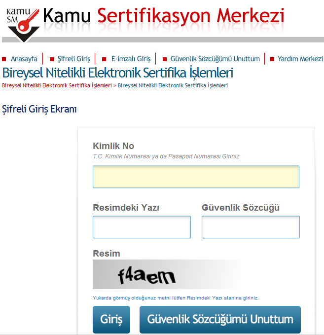 GÜVENLİK SÖZCÜĞÜ: E-imza başvuru formunda kişinin yazdığı güvenlik sözcüğünü yazması gerekmektedir. GİRİŞ: T.