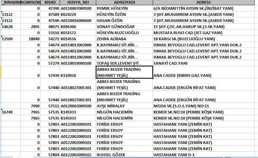 107 Bu çalışmada tüm abonelere hem bina kimlik numarası hem de bağımsız kimlik numarası verilmiş ve KBS de bulunan binalar katmanının