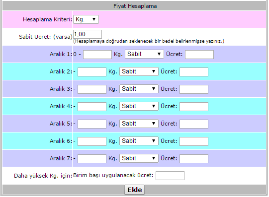 Hesaplama bölümü bulunmaktadır. Hesaplama için gerekli parametreleri girerek doğru hesap yapılması sağlanabilir. Sistem kesin hesap yapılsa bile müşteriye bu rakamları yaklaşık olarak sunacaktır.