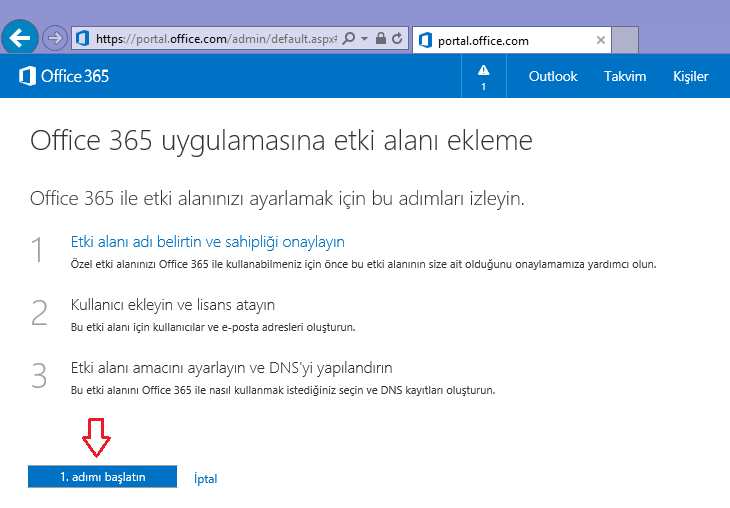 Office 365 Domain Doğrulama ve Domain Ekleme-03 Karşımıza Office 365 yönetim konsolu gelecektir.