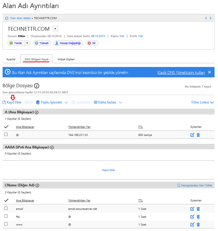 Office 365 Domain Doğrulama ve Domain Ekleme-10 DNS hizmeti sağlayıcınızın web sitesine girin ve DNS yönetebileceğiniz yönetim