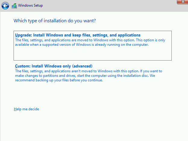 Windows Server 2012 Kurulumu Karşımıza Upgrade ve Custom (advanced) kurulum