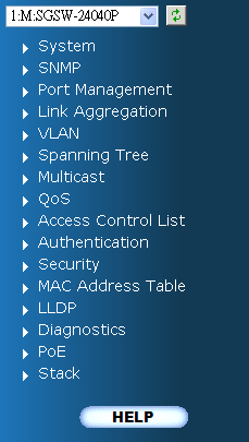 Ana Menu Bütünleşik web aracını kullanarak, sistem parametreleri tanımlanabilir, yönetilebilir anahtar üzerindeki tüm portların konfigürasyonları yapılabilir veya ağ durumları gözlemlenebilir.