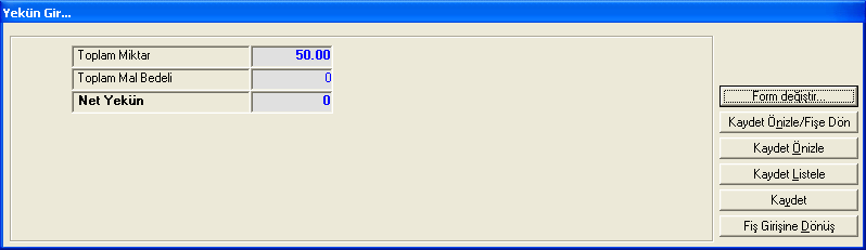 FiĢ bitti simgesine basılmasından sonra toplam miktarı gösteren ekran açılacaktır. Kaydet simgesine tıklanıp kaydedilerek iģlem tamamlanır.
