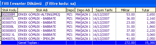 Ġlgili menüye girildiğinde sayım yapılan depo (mağaza) seçilir. Sayım tarihi girilir. Sayım sonuçları girilecek ürünlerin (stok) baģlangıç ve bitiģ kodları seçilir.