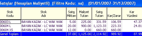 3.4.4. SatıĢlar (Hesaplanan Maliyetli) Yapılan satıģların istenilen tarih aralığında satıģ