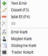 İşlem Listesi Ekranı: Bu ekranda gerçekleşme teyidi gelmiş tüm emirler parçalarını, sözleşme detayında ve toplam