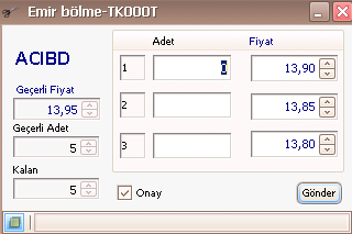 3.1 Trader Kokpitte İyileştirme ALTERNATİF TRADING SYSTEM yapısal olarak, girilen emirleri fiyat kademelerinde gruplamaktadır.