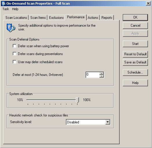 Şekil 7.19- McAfee 8.7 VS - On-Demand Scan Özellikleri - Advanced "Action" sekmesi altında virüs aktivitesini yaratan dosya bulunduğunda yapılacak işlemler tanımlanmıştır.