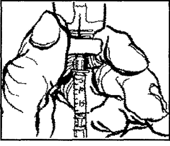 3. Enjektörü ambalajından çıkartınız. 1 mg için pistonu, pistonun ucu 0.2 ml iģaretinde oluncaya kadar geri çekiniz. 0.5 mg için pistonu, pistonun ucu 0.1 ml iģaretinde oluncaya kadar geri çekiniz. 4.