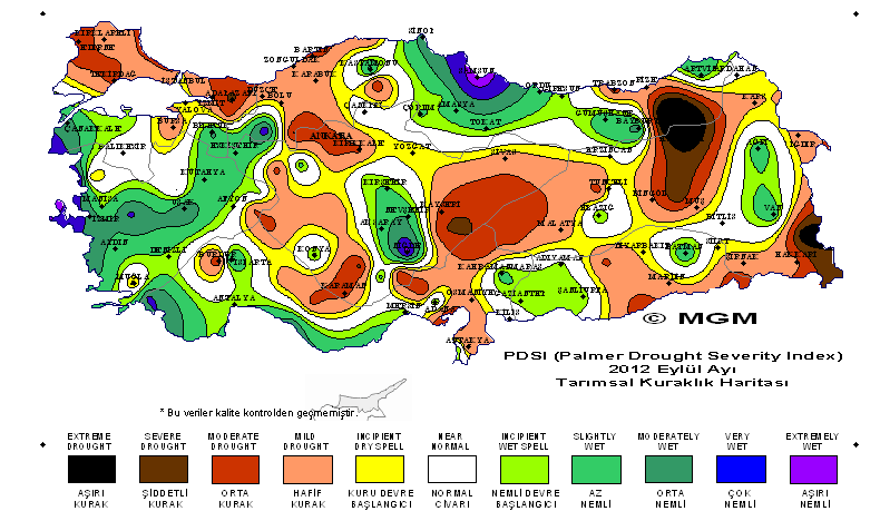 Şekil 38. PNI Metodu ile 2011 2012 Tarım Yılı 12 aylık kuraklık değerlendirmesi 3.4.