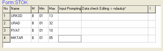 Sayfa: 50 STOK Formunun oluşturulması program (Task) ile birlikte PDL20 ye yüklenmesi gereken STOK formunun (Not: STOK formunun tipi T olmalıdır.) dosya halinin yapısı şu şekilde olmalıdır.