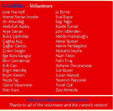 2009 yılındaki broşürde yer alan gönüllülerimiz. İsimleri dikkatlice okumanızı öneririm.