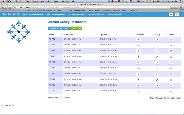 AeroTab Yetenekler Ground Segment (ABIS) Map Flight Tracking OFP Management for AtlasJet E-Log Management New Capabilities System Management Aircraft Config Management