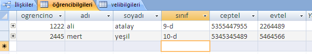 Aşağıdaki gibi 1. tabloda olmayan bir OgrNo 2.