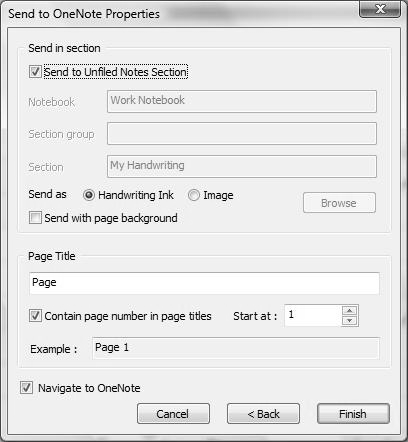 OneNote 2007 için, Elyazısı notlarınızı OneNote daki varsayılan dosyalanmamış notlar bölümüne göndermek için Send to Unfiled Notes Section (Dosyalanmamış Notlar Bölümüne Gönder) komutunu