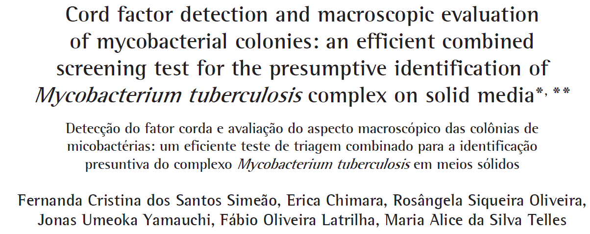 J Bras Pneumol 2010 ; 35(12) 1212-1216 Kord faktörün saptanması ve mikobakteri kolonilerinin makroskopik olarak