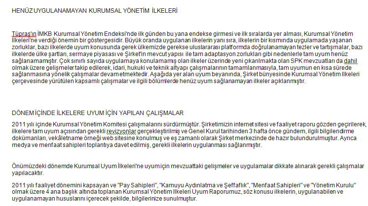 Kaynak: Tüpraş Kurumsal Yönetim İlkelerine Uyum Beyanı, 2012 (Bu