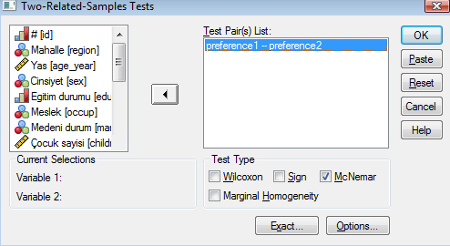 [ preference1 ve preference2 değişkenlerini işaretleyip Test